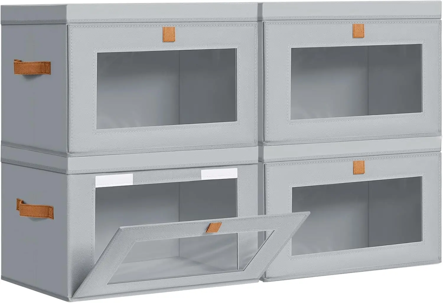 

Большие тканевые контейнеры для хранения с крышками - набор из 4 складных органайзеров с окном и ручками для полок в шкафу и под кроватью