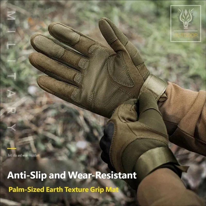 CHRLCK Anti-Scratch Cycling Tactics Gloves Men Wear-resistant Full Finger Hiking Gloves Non-Slip Touchscreen Motorcycle Gloves