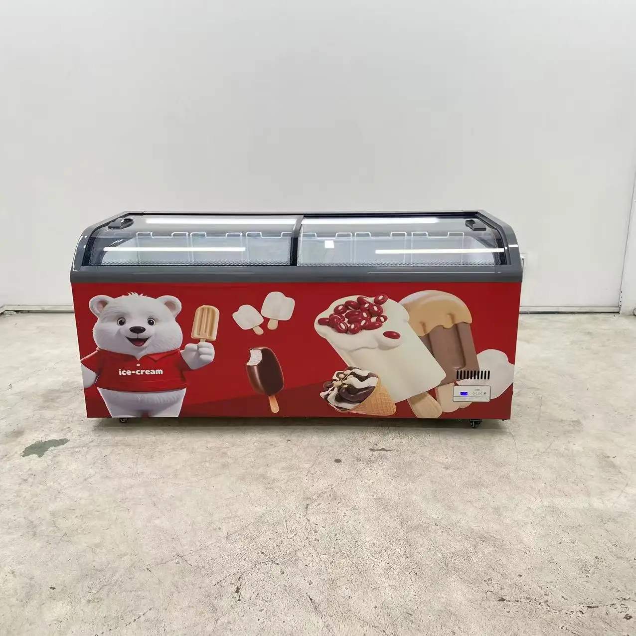 

Manufacture Commercial Larger Capacity Curved Glass Door Meat Seafood Deli Eu Island Freezer Display
