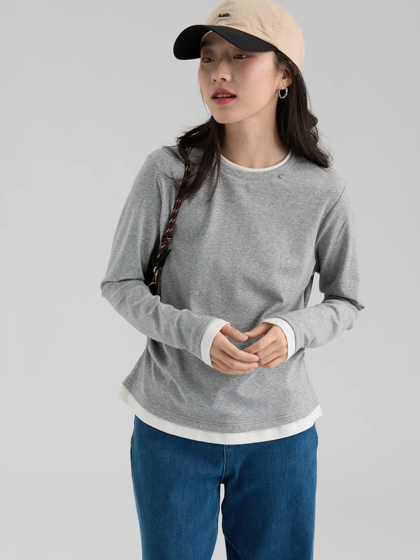 

Long Sve Long Velvet Cotton Loose round Ne T-irt Women's Spring New Sle Dwind2026 Commute Sle Stand Fit Base...