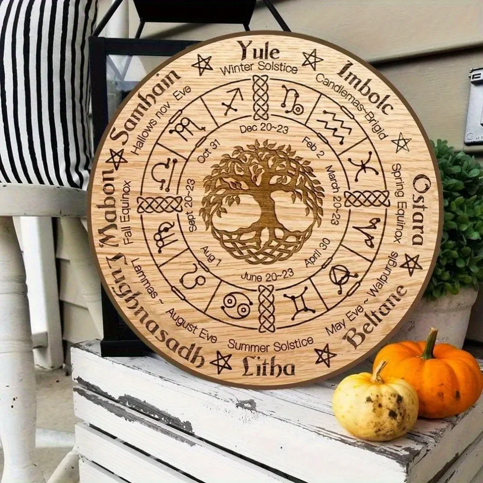 1pc Retro Handmade Pagan Wheel Solstice/Equinox/Beltane/Samhain-Natural altar decor for Wicca/Druid/Pagan. Great gift, mystical,
