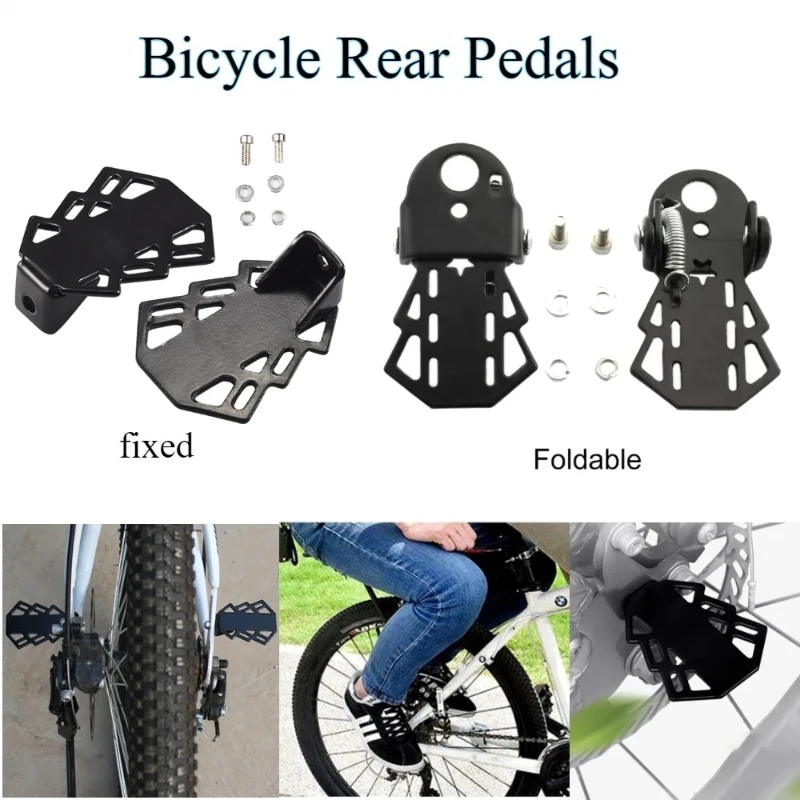 1 Pair Universal Bicycle Rear Pedals Mountain Bike Rear Wheel Fixed or Folding Style Pedals Cycling Thickened Footrests Pedals