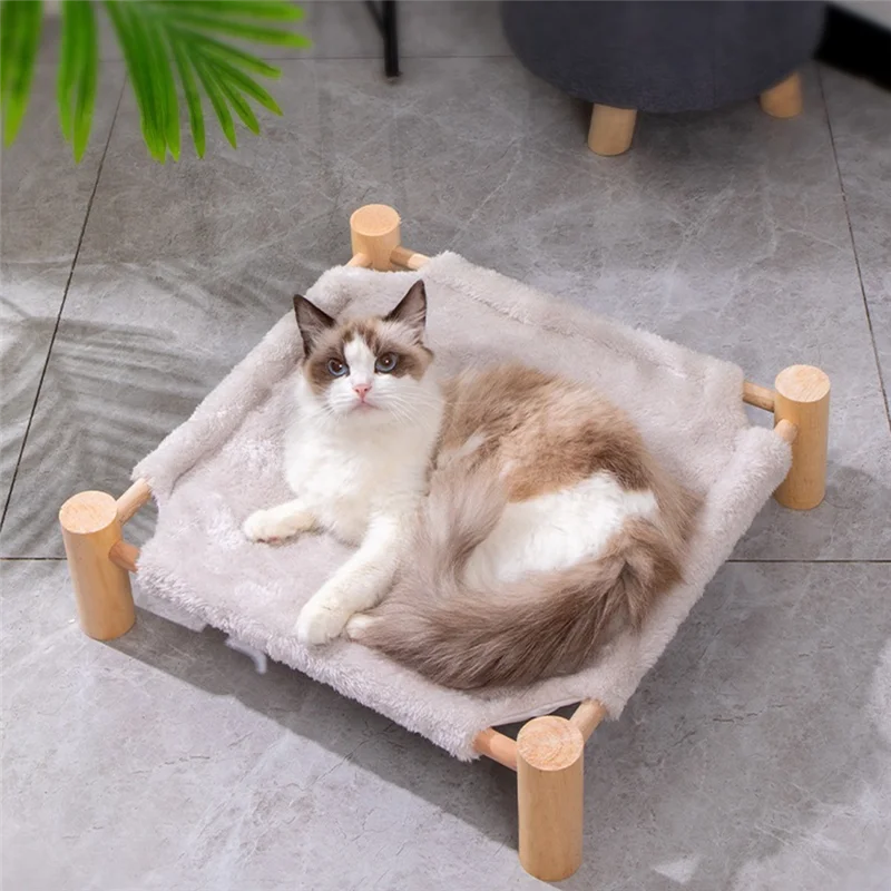 AAAC-Elevated Pet Bed, Cat And Dog Stool Bed, Pet Chair With Wooden Legs, Plush Pet Bed, Puppy Sofa