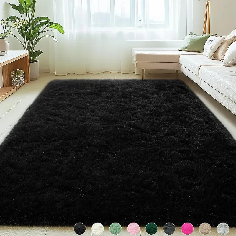 

Black Rugs for Living Room, 6x9 Feet Large Fluffy Area Rugs for Bedroom, Soft Carpet Shag Kids Room Rug