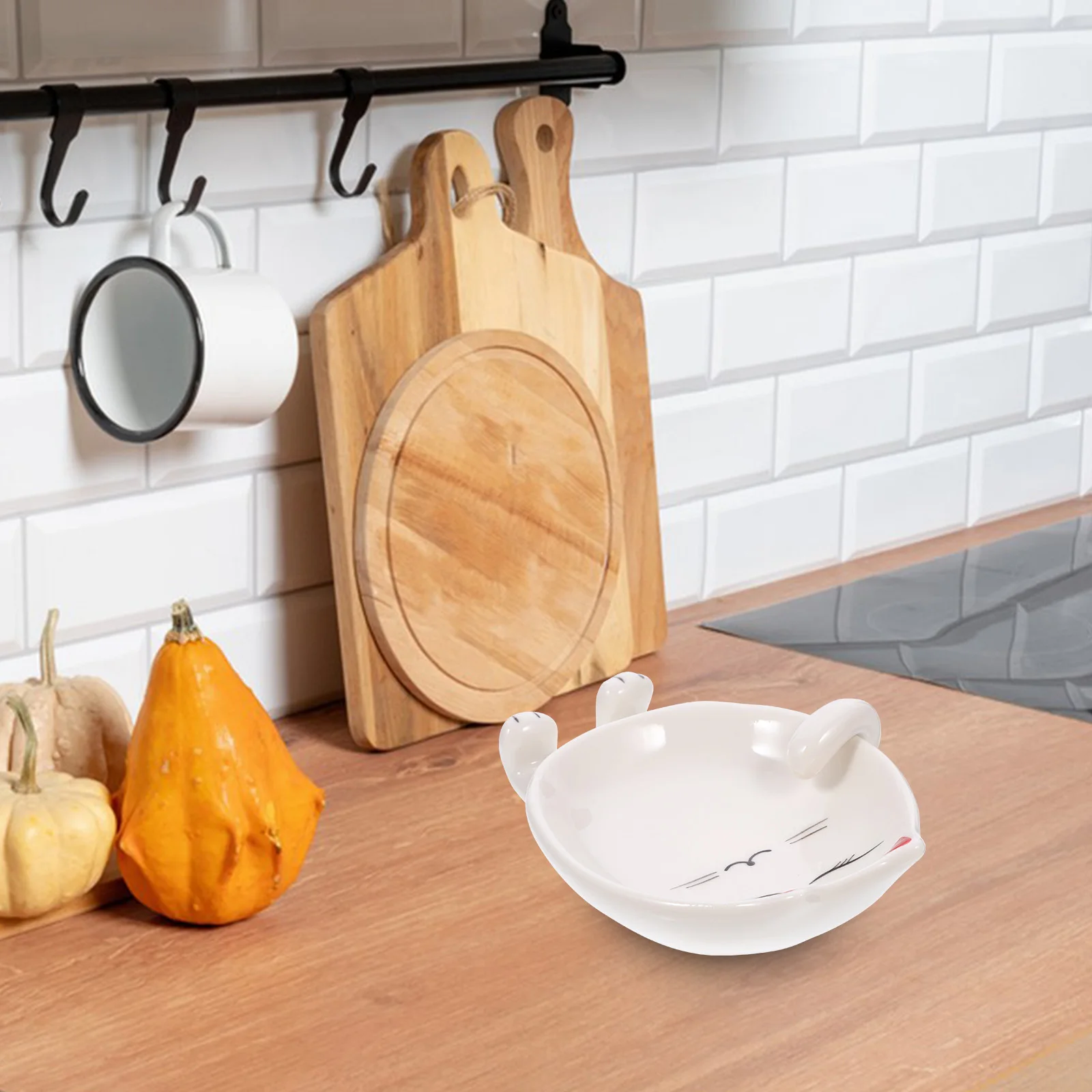 

2Pcs Cute Cartoon Ceramic Spoon Rest Pot Lid Holder Ladle Rack Cooking Utensil Holder Multifunctional Kitchen Accessory