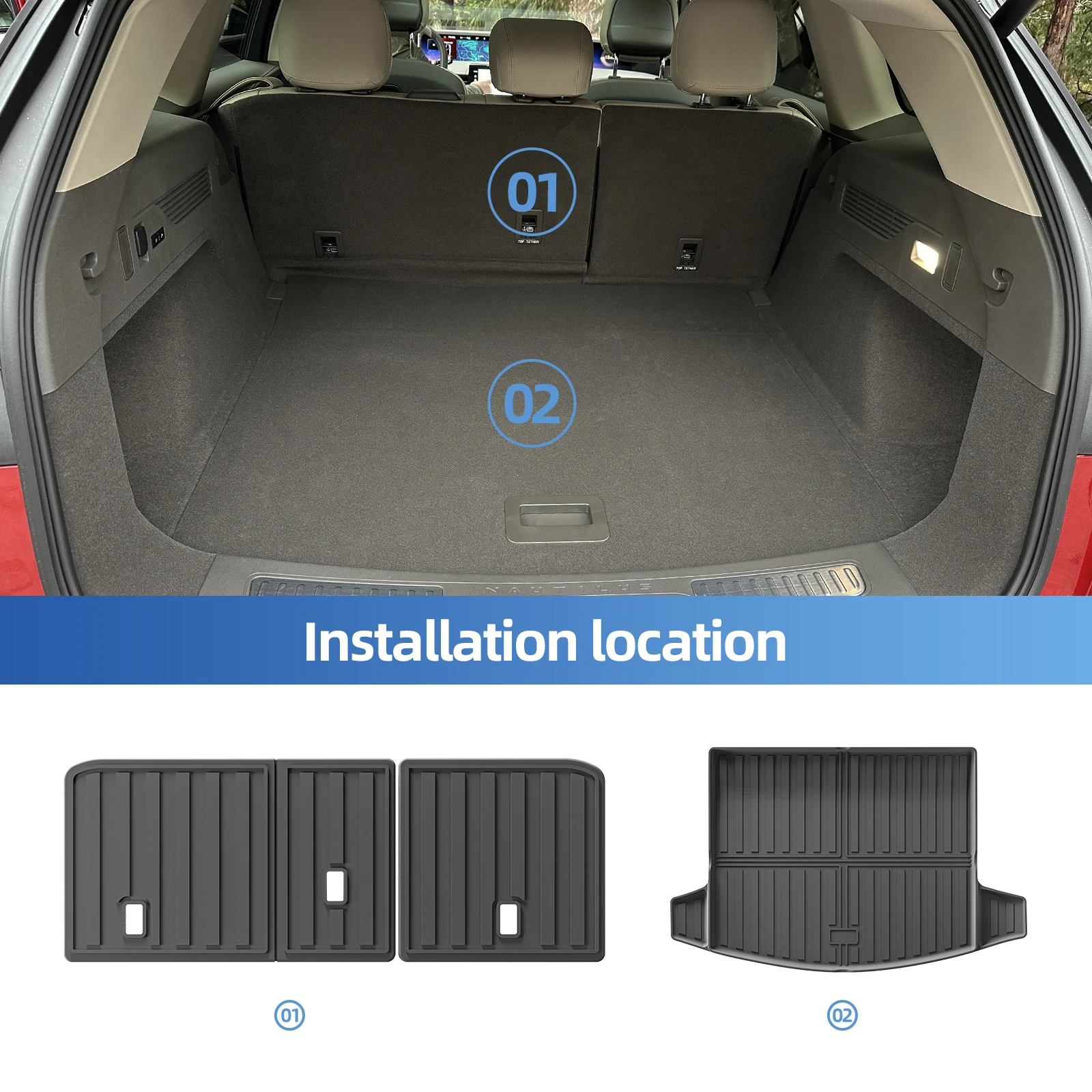 

LUCKEASY Left Drive for Lincoln Nautilus 2024 2025 2026 All-weather Car Floor Mats Cargo Trunk Pad Backrest Liner TPE 3D Black