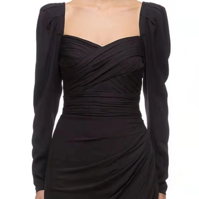 

Runway Celebrity Autumn Clothes Women Midi Dress Long Sleeve Split Sexy Sheath Bodycon Vestidos