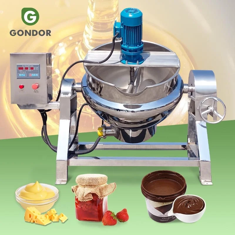 

Caramel Jam Cooker Tilt Sugar Boiler Agitator Cook Pot Steam Cooking Mixer Machine Jacket Kettle with Mixer