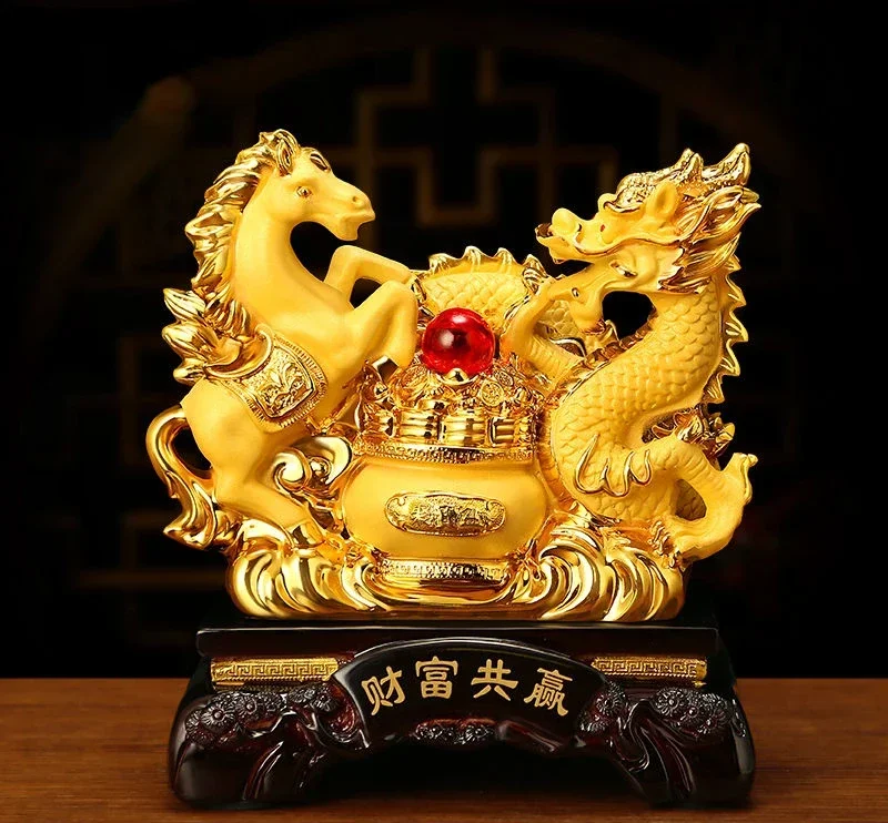 

feng shui Dragon Horse Ornament Treasure Bowl Living Room Wine Home Decor Store Opening Gift