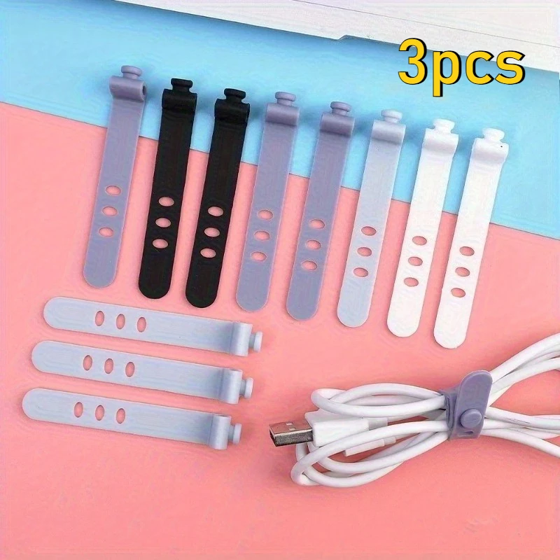 3pcs Phone Cable Organizer Earphone Clip Charger Cord Management 3 Hole Line Storge Holder Clips Data Line Bobbin Winder Straps