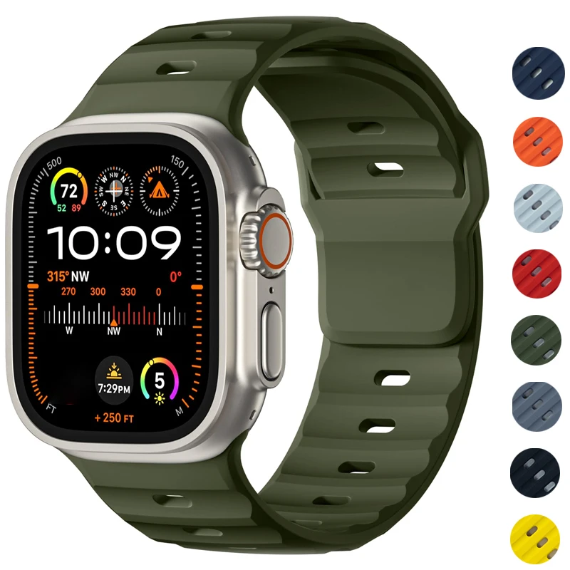 حزام سيليكون رياضي لساعة أبل الترا 2 باند 49 ملم ساعة ذكية كوريا سوار لسلسلة iwatch 9 8 7 6 SE العصابات 45 ملم 44 42 ملم