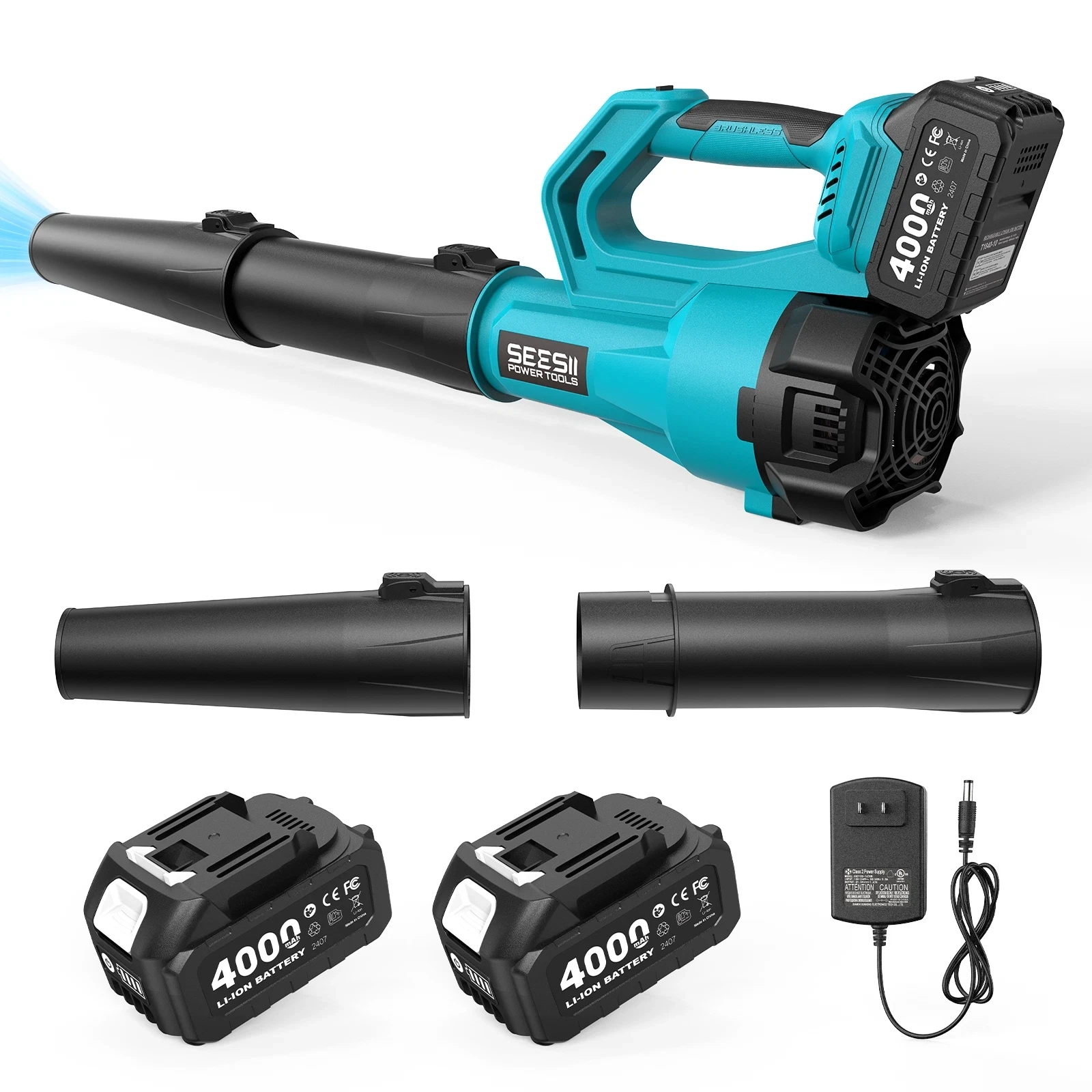 SEESII 900000RPM Brushless Leaf Blower with 2 Tubes Electric Turbo Blower 780CFM Powerful Cordless Handheld Power Tool for Dust Snow Removal For Makita 18v Battery Pins