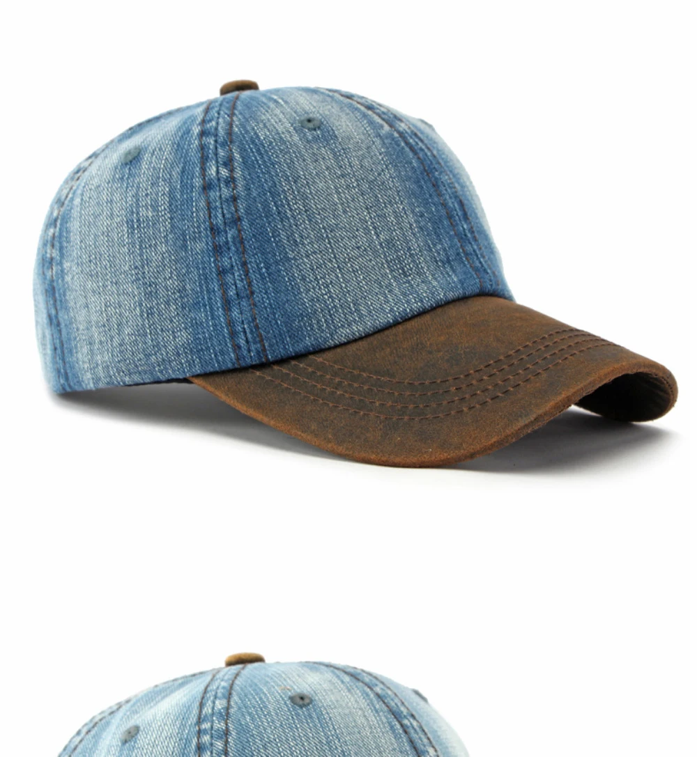 HT5132 Ganzjahres-Denim-Cap für Herren und Damen 2026 Neue Verstellbare Baseballkappe 100% Baumwolle 6 Paneele Snapback Cap Patchwork Hip-Hop-Kappe – Detail 8