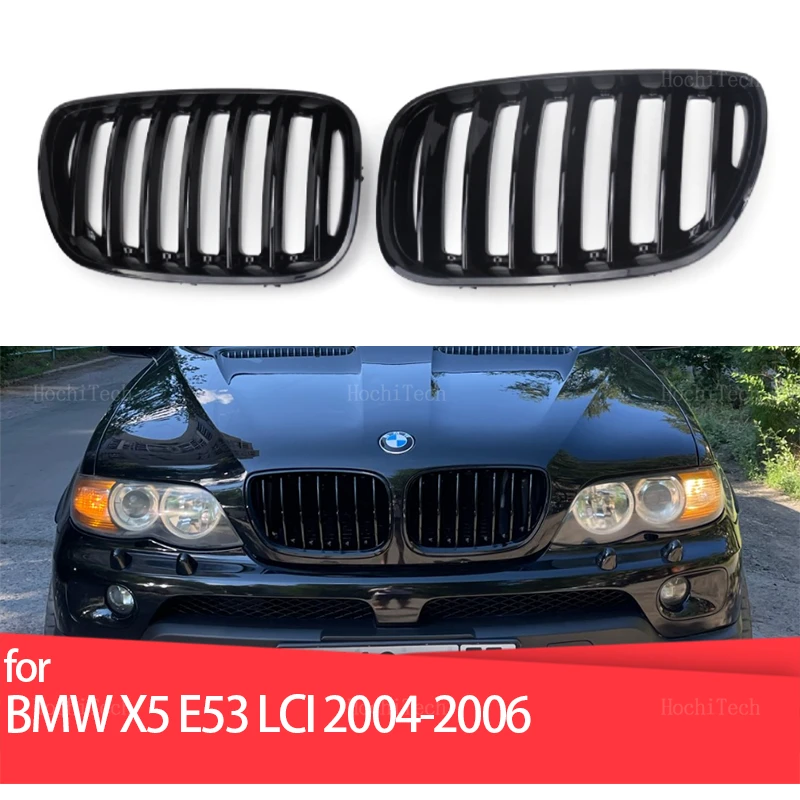 Front Bumper Kidney Gloss Black Grilles For BMW X5 E53 LCI 2004 2005 2006 Glossy Black Grilles Replacement