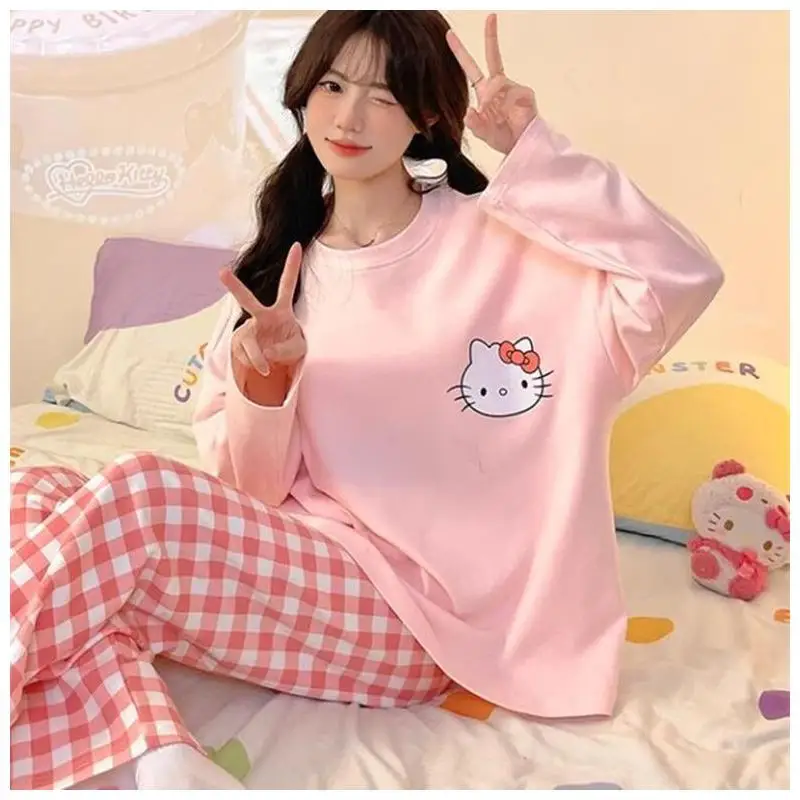 

Sanrio Hello Kitty Pajama Set Soft Women Loungewear New Style Fashion Spring Autumn Winter Long Sleeve Pants Sleepwear and Pants