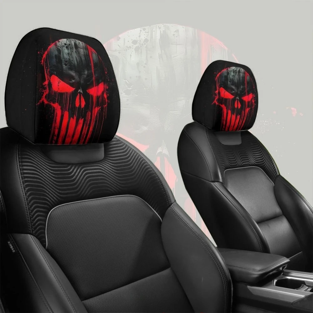 2 Stück Edgy Dark Cool Style Skull Flame-Eye Splash-Ink bedruckte Auto-Kopfstützenbezüge |   Passend für Alle Fahrzeugtypen