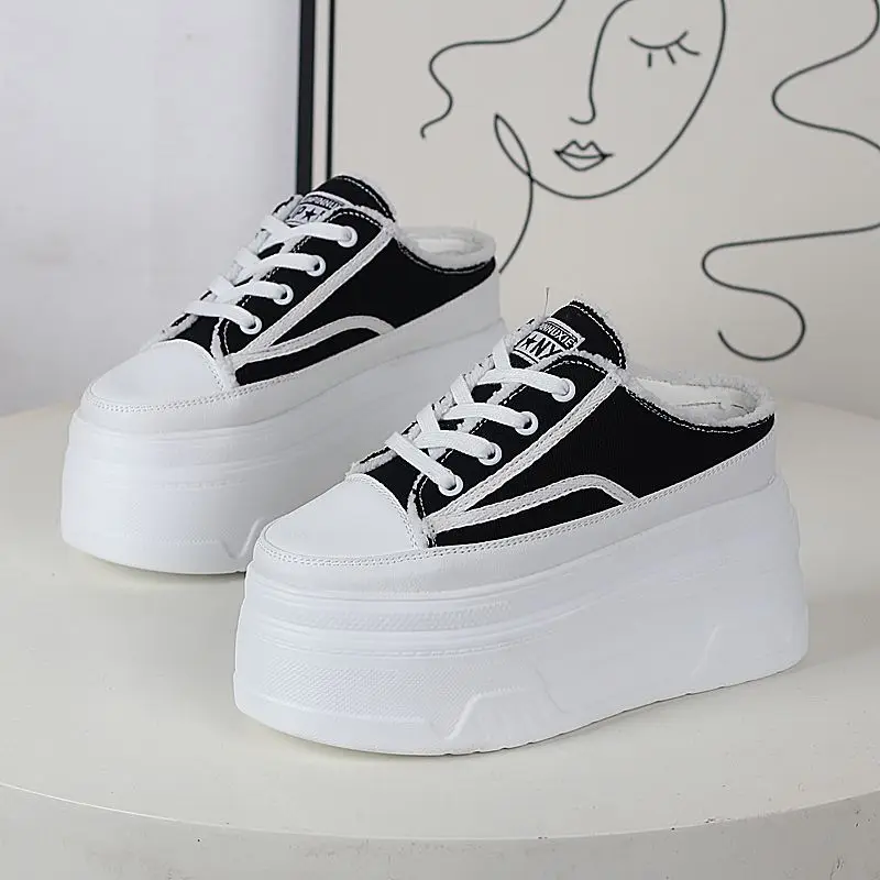 

Новые модные женские шлепанцы на платформе 12 см, летние туфли на танкетке, кеды на платформе, сандалии на шнуровке, тапочки, коллекция 2026 года