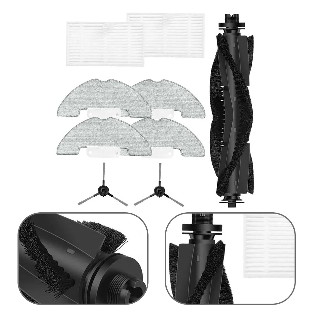 Main Brush Side Brush Filter and Mop Cloth Set for Prosceni Q20 Plus Vacuum Mop Includes Nylon Plastic Filter Paper