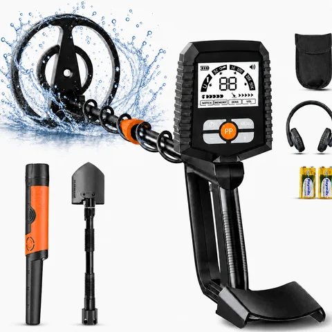 SUNPOW Metal Detector Kit with Pinpointer, 8"(20cm) IP68 Waterproof Coil High Accuracy, Lightweight LCD Display, Entry Level for Adults Kids, CE Certified Treasure Hunting
