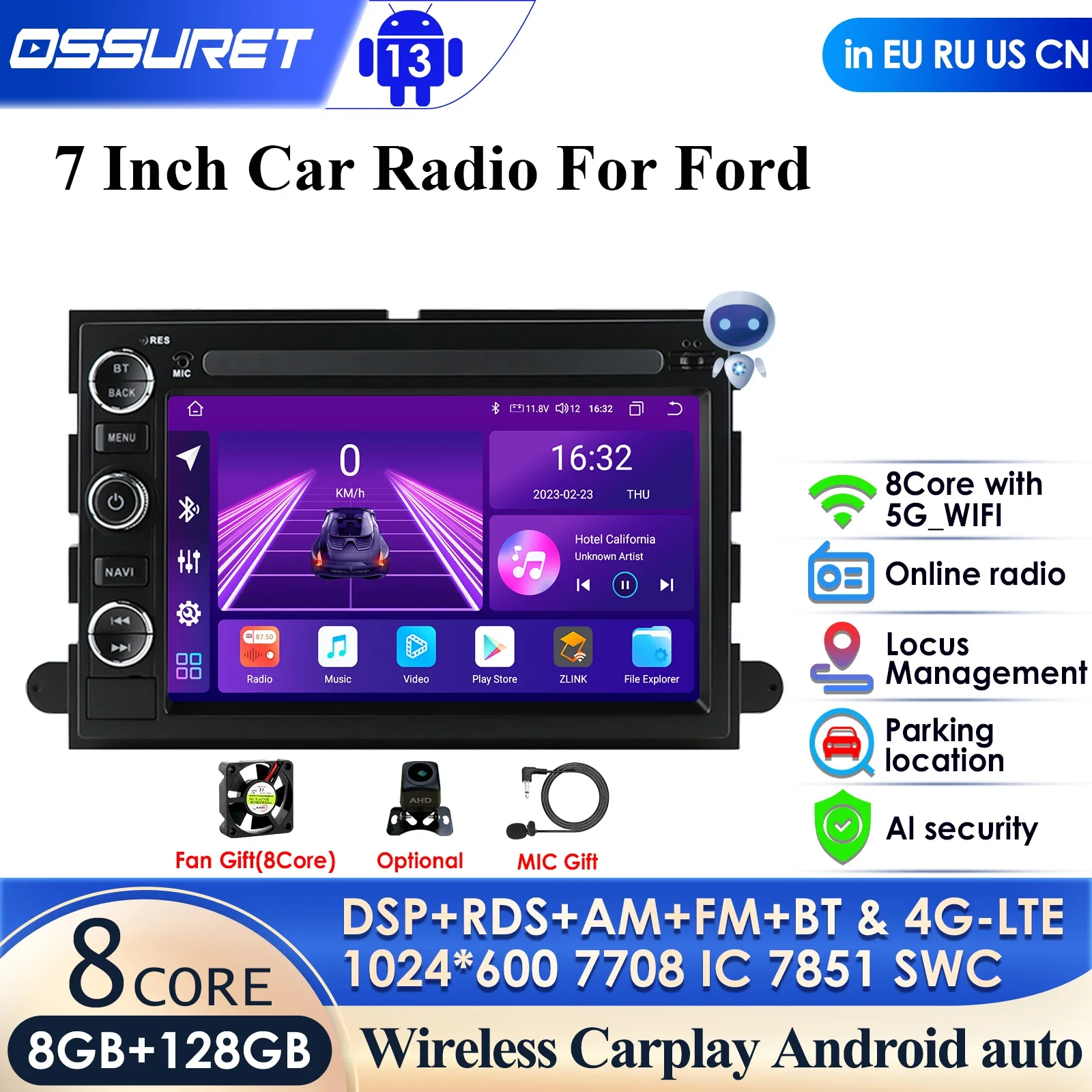 

Carplay 4G 7'' AI Android Car Radio for Ford F150 F250 F350 Mercury Lincoln Taurus Explorer Mustang Expedition Escape Sport GPS