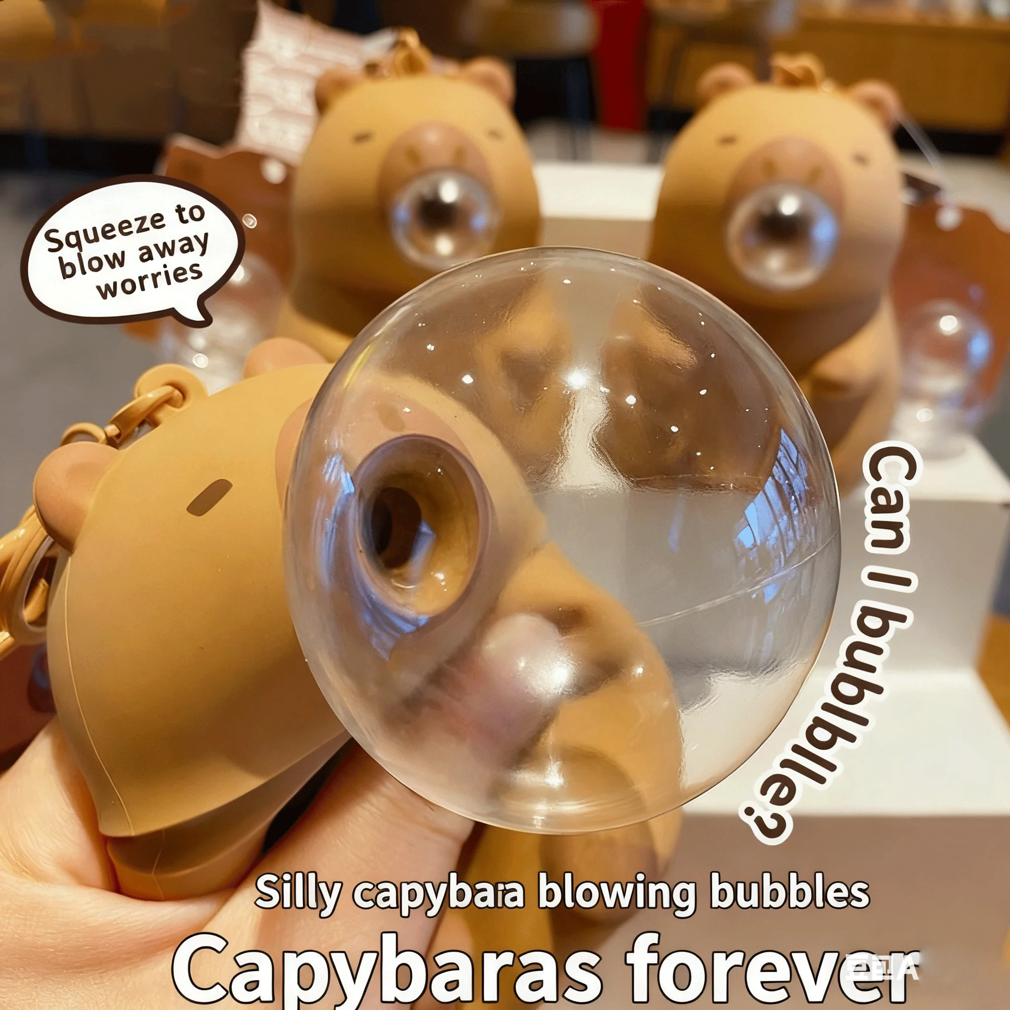 ตุ๊กตาคาปิบาร่าแบบบีบได้ ของเล่นบีบเป่าฟอง ของเล่นคลายเครียด ของตกแต่งกระเป๋าเด็ก ของขวัญสำหรับงานปาร์ตี้