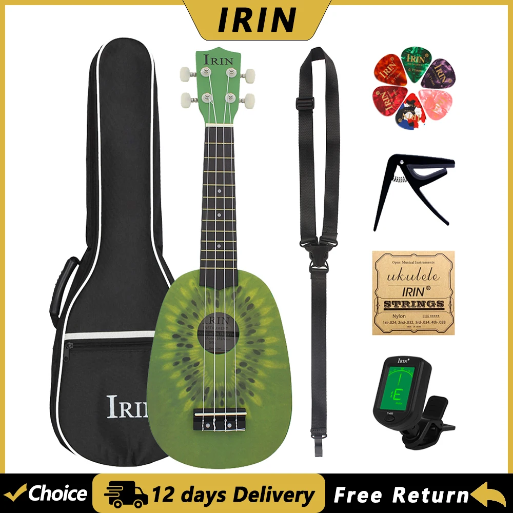 

IRIN 21-дюймовая гитара укулеле, 4 струны, гавайская гитара, киви, фруктовая гавайская гитара с сумкой, струны, тюнер, каподастр, детали и аксессуары для гитары