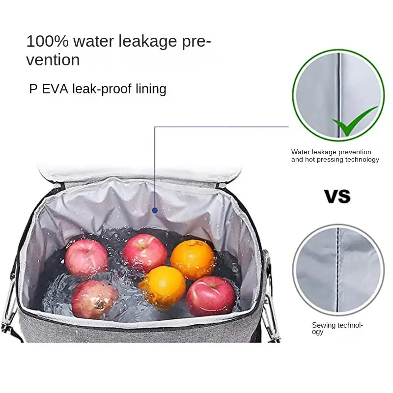 Large Insulated Lunch Bag Black Waterproof Leak-proof Thickened Handheld/Shoulder Carry Outdoor Picnic Lunch Bag