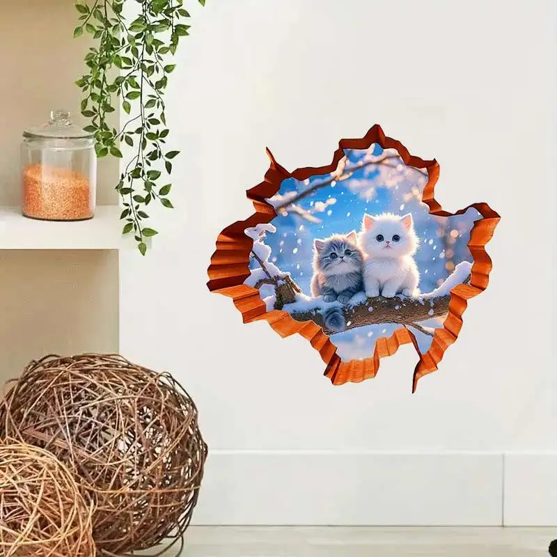 Two Cute Cats in The Snow Wall Sticker Toilet Lid Stickers Bedroom Entrance Living Room Porch Home Decora Waterproof Decals S820