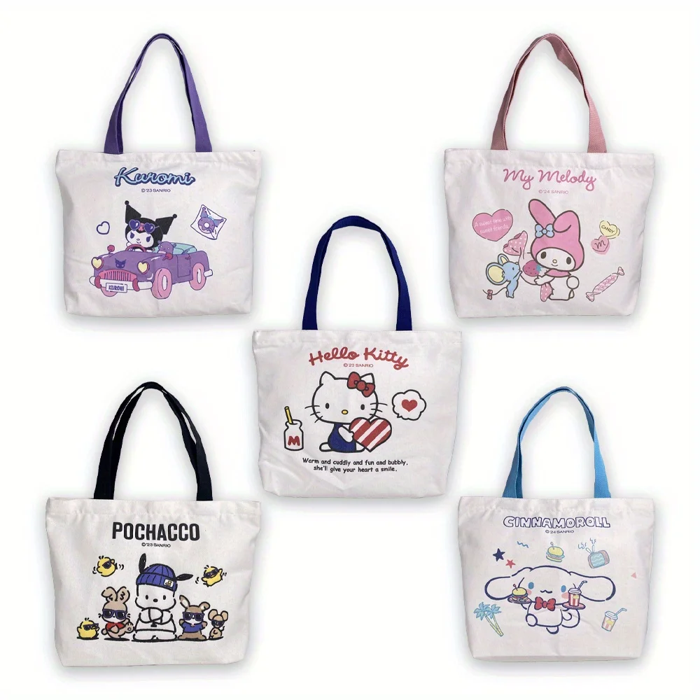 

1 PCS Sanrio HELLO KITTY, KUROMI, My Melody, Cinnamoroll canvas Bag Cartoon cute print Cross Bag Women's Shopping Hand Bag