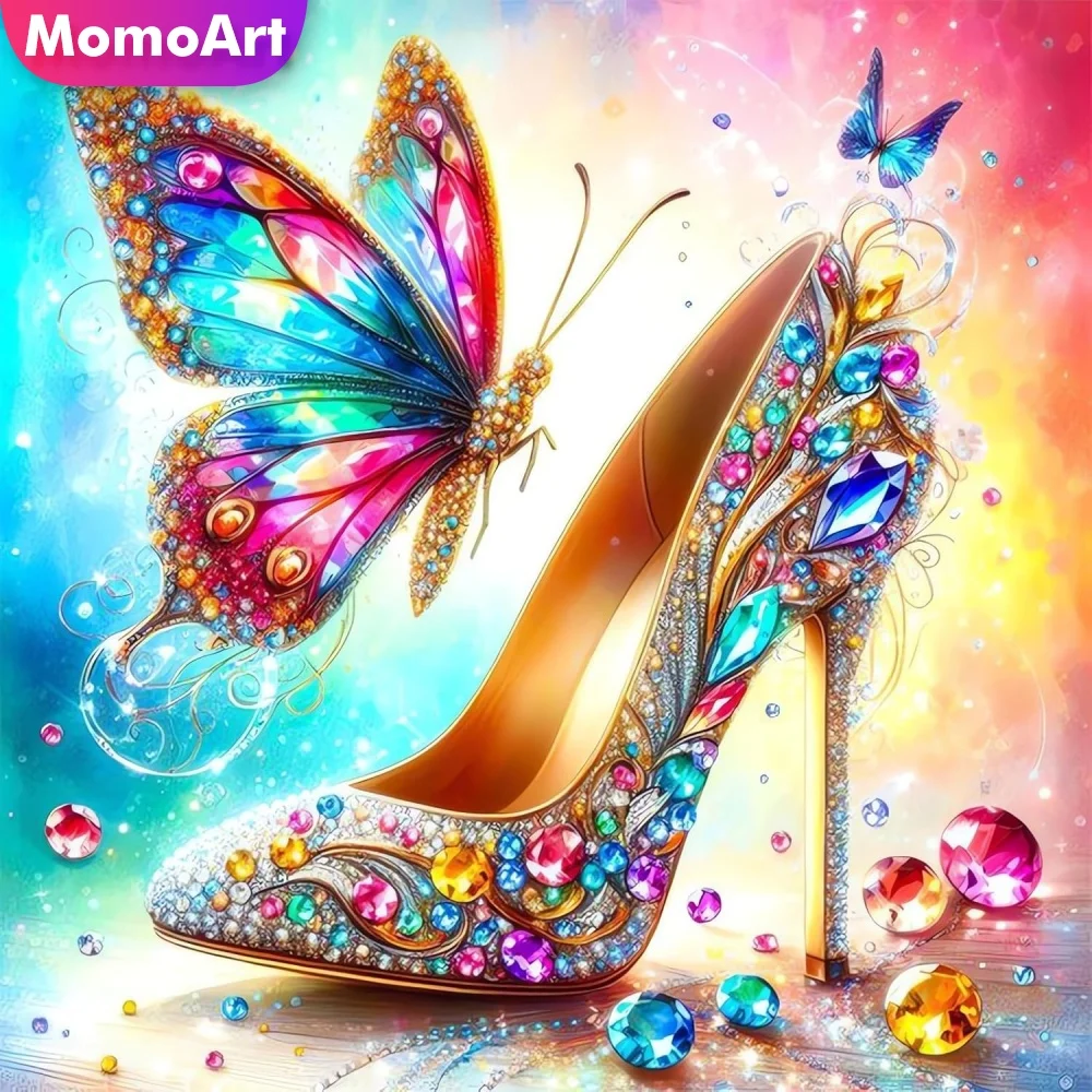 Momoart Vollquadrat Rund Diamant Mosaik High Heels Landschaft DIY Diamant Malerei Schmetterling Neuankömmling Bastelset Handgemachtes Geschenk