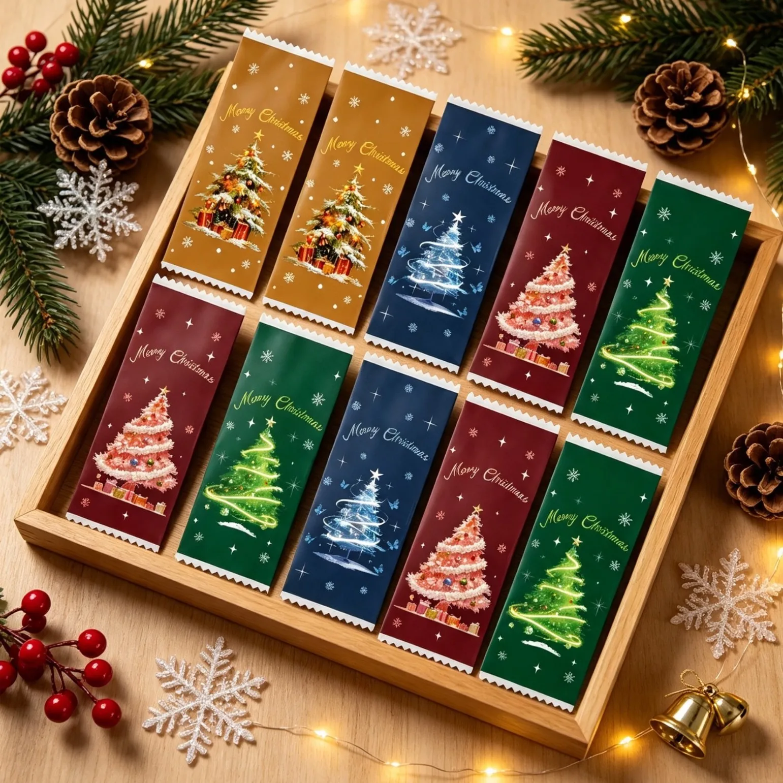 100Pcs Handmade Christmas Tree Heat Seal Bags Toffee Nougat Candy Individual Sealed Bags Baking Wrapping Packaging Bags