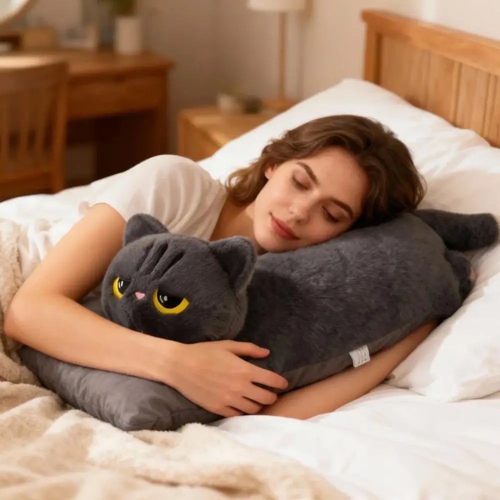 검은 고양이 플러시 귀여운 누워있는 인형 디자인 소파 베개 장난감 카와이 만화 동물 홈 데코 플러시 발렌타인 데이 선물 베스트 셀러