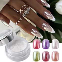 Pearl White Nails Glitter Dust Chrome Moonlight White Rubbing on Powder Silver Shell Mirror Pigment Nail Art Supplies Decoration