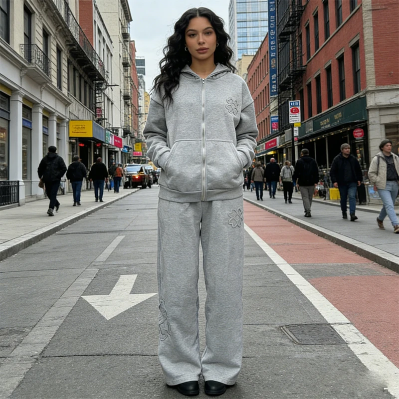 

Y2K Floral Embroidered Zip Up Hoodie For Women Black Hooded Sweatshirt With Pockets - Casual Streetwear Jacket For Daily Wear