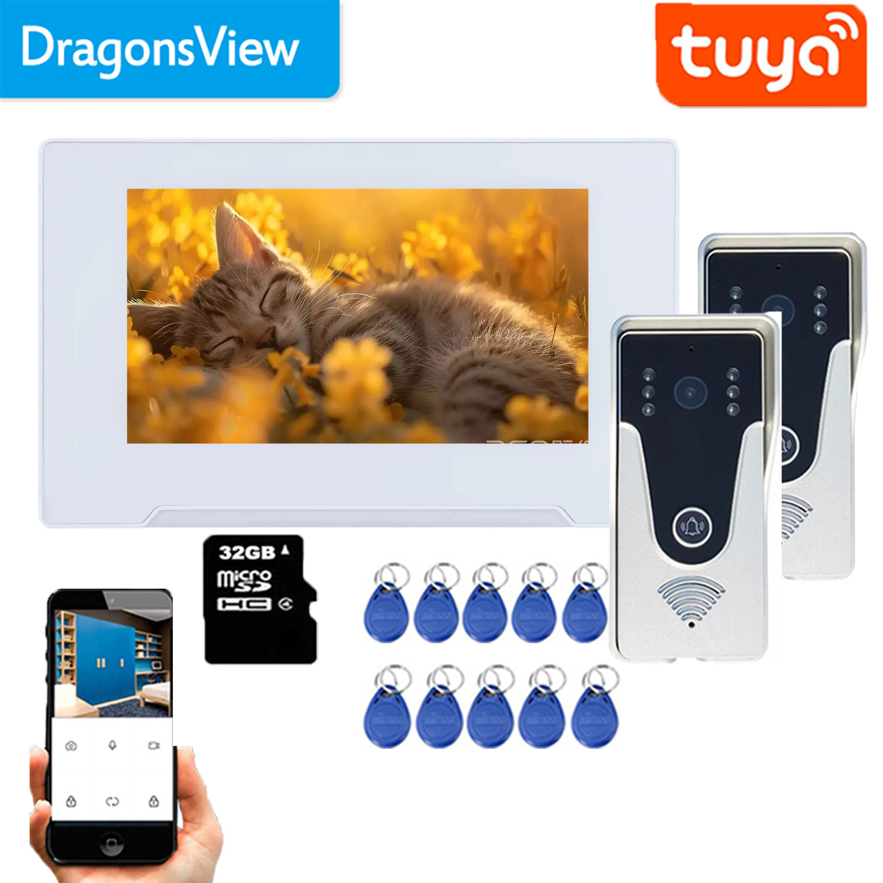 Dragonsview-Monitor de teléfono para puerta, sistema de intercomunicación inalámbrico, WIFI, Tuya, cámara inteligente para Villa, apartamento, llamada de 7 pulgadas, 1080p