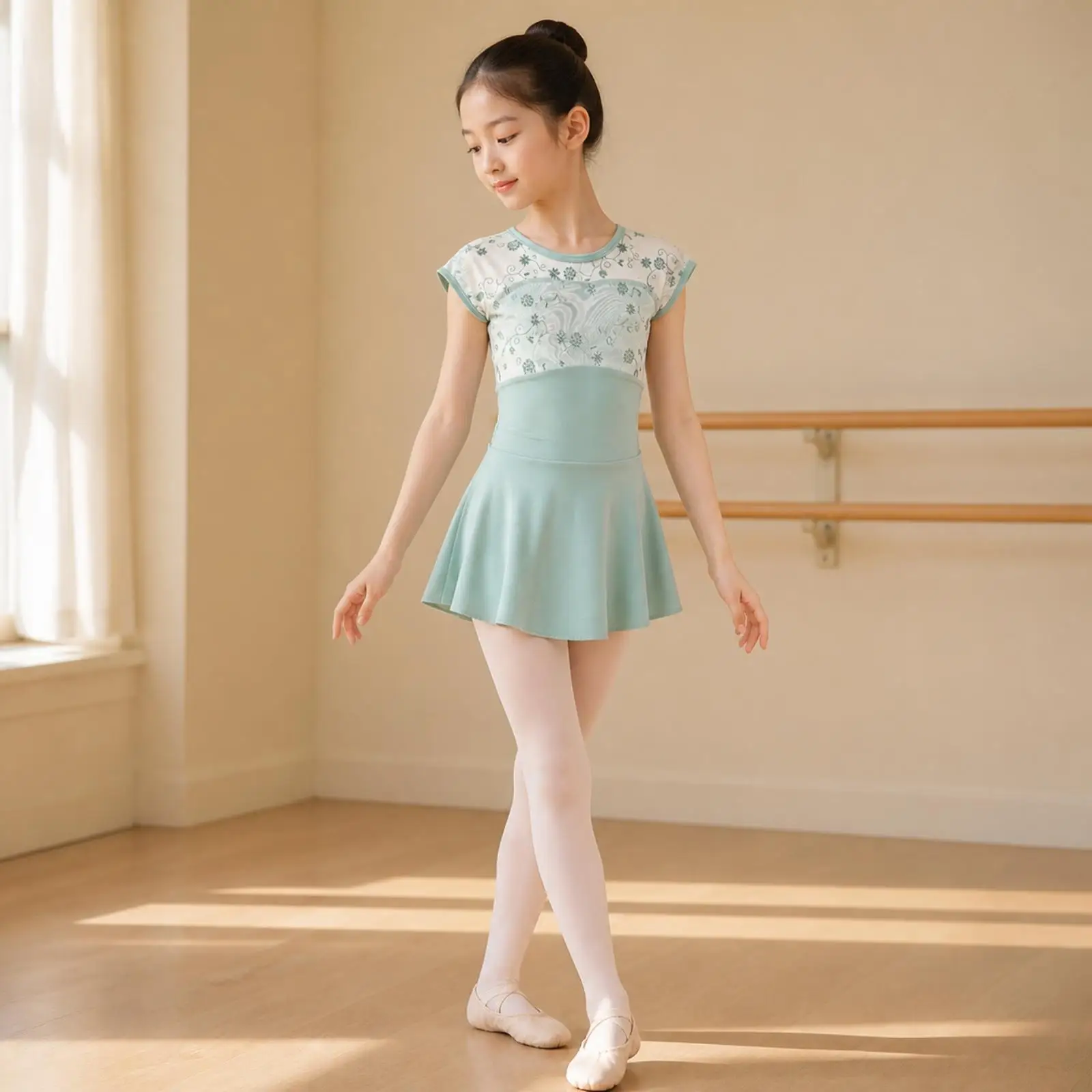 Girls Cotton Ballet Dancewear Leotard with Tutu Skirt Form Fitting for Contemporary Dance Studio