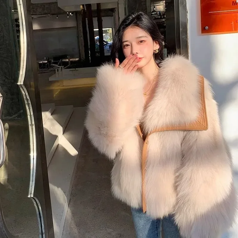 Large Lapel Faux Fox Fur Coat Female 2024 Wintertime New Style All in One Skin Juvenility Furry Fur Coat Women Faux Fur Coat