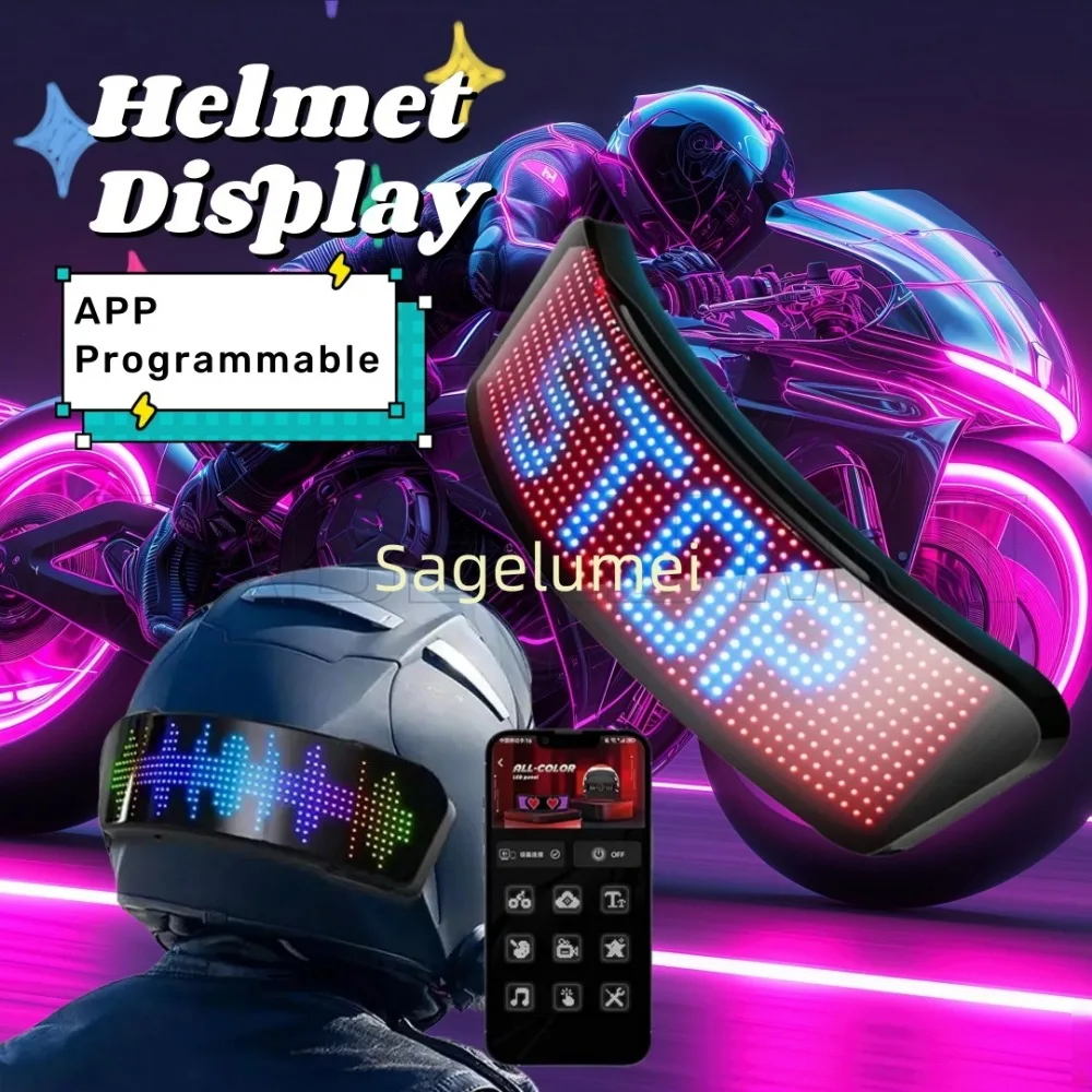 2026 DIY Led Helmet Display Motorcycle Helmet Warning Light Night Riding RGB Bike Helmet Taillight APP Programmable LED Screen