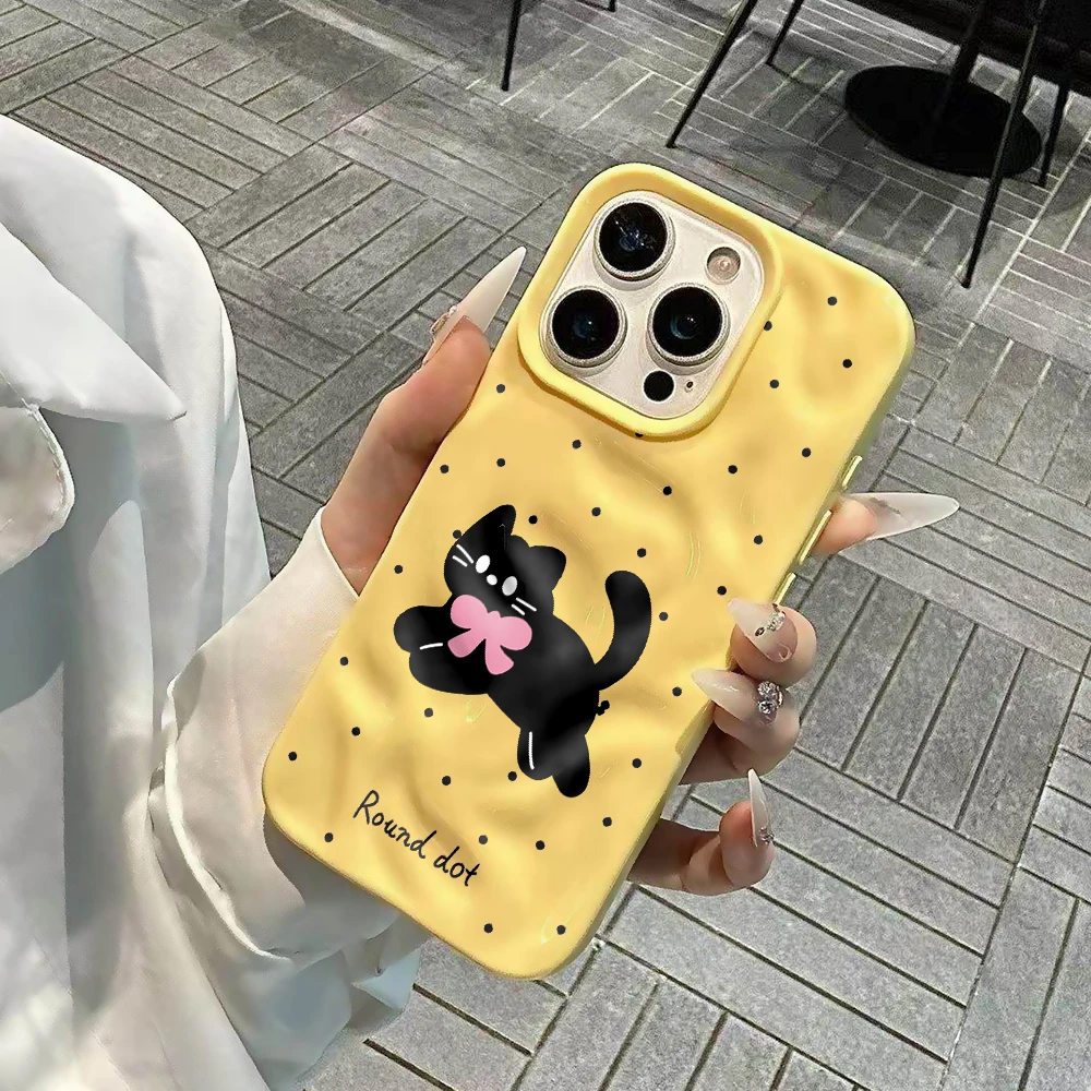Polka Dot Niedliche Kätzchen-Druck Handyhülle für iPhone 17 16 15 14 13 12 11 Pro Max 14 Plus 17Air Falten-Wellen Weiche Silikonhülle – Detail 5