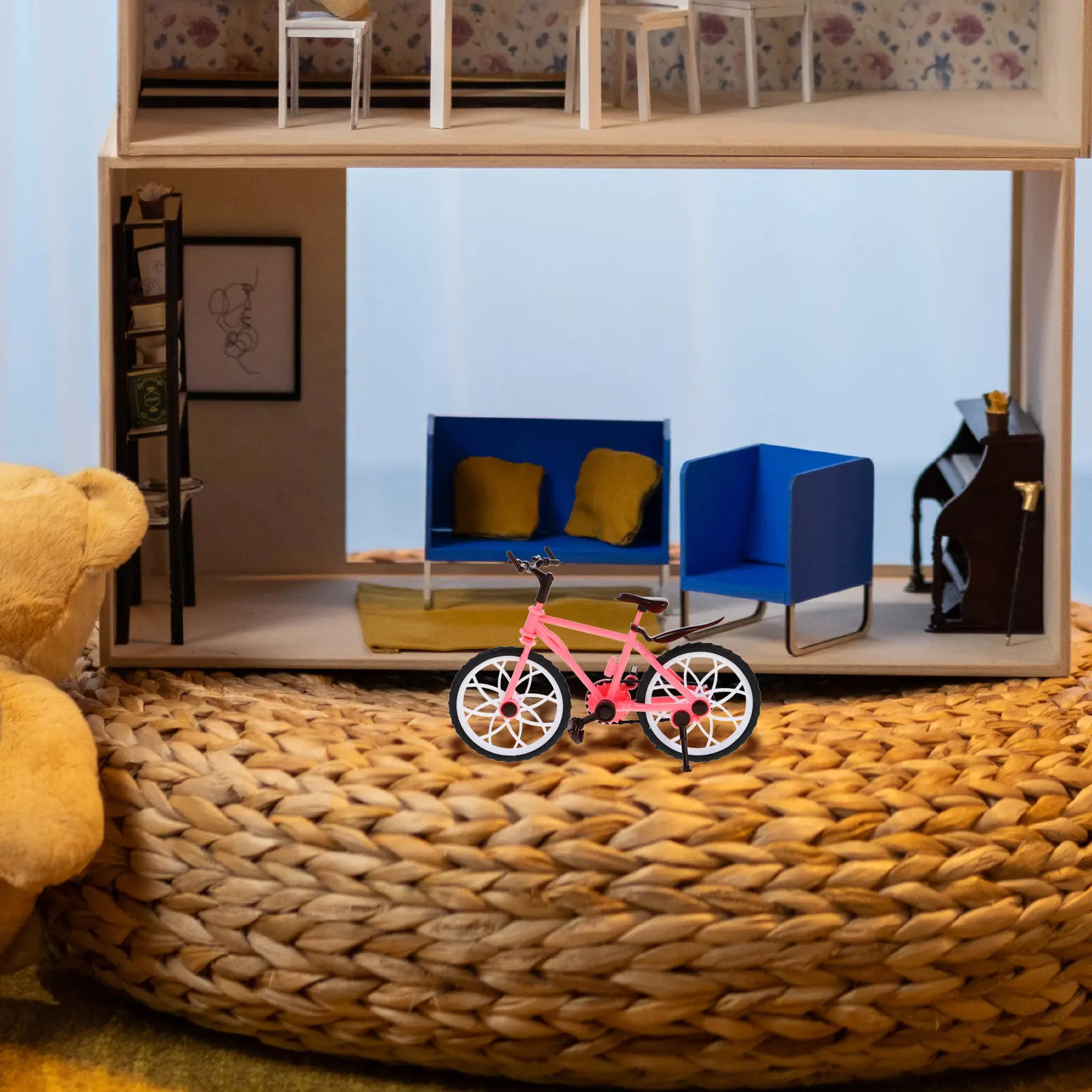 

Princess Bicycle Scale Mini Bike Ornament for Kids Room Decor Dollhouse Furniture Set Bicycle Decorations Cake Topper Racing