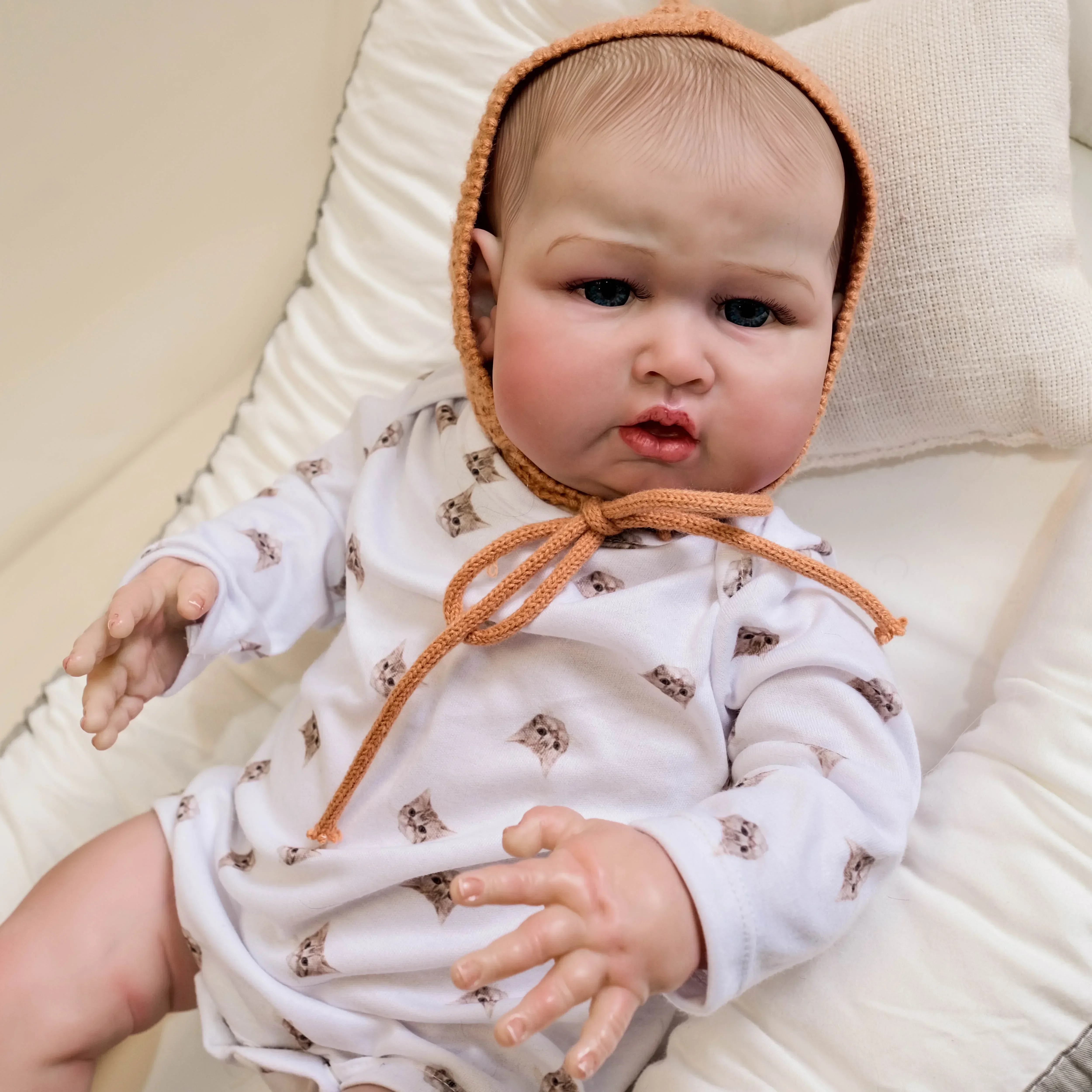 24 inch blauwe mus doek lichaam herboren pop peuter pasgeboren baby handgeschilderd haar levensechte zachte aanraking 3D huidkunst pop