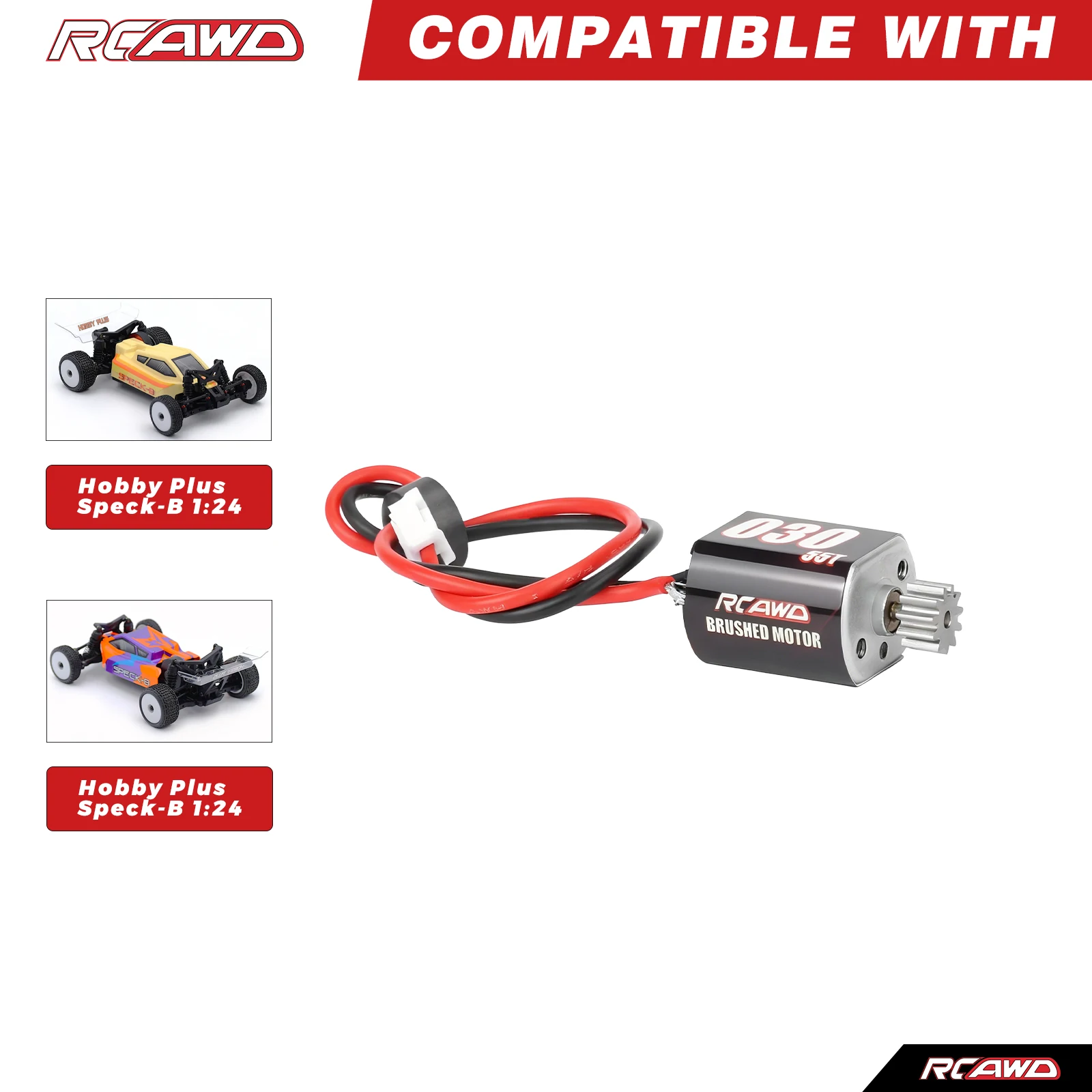 Motor RCAWD 030 55T con Engranaje de Piñón de 11T para Hobby Plus Speck-B 1/24 2WD Buggy Compatible con HPI Maverick MICROBE, Piezas de Mejora de Motor