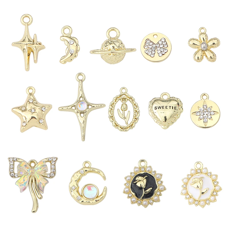 4pcs Crystal Pearl Charm Star Moon Heart Butterfly Flower Rhinestone Pendant for Bracelet Earring Making DIY Jewelry Making
