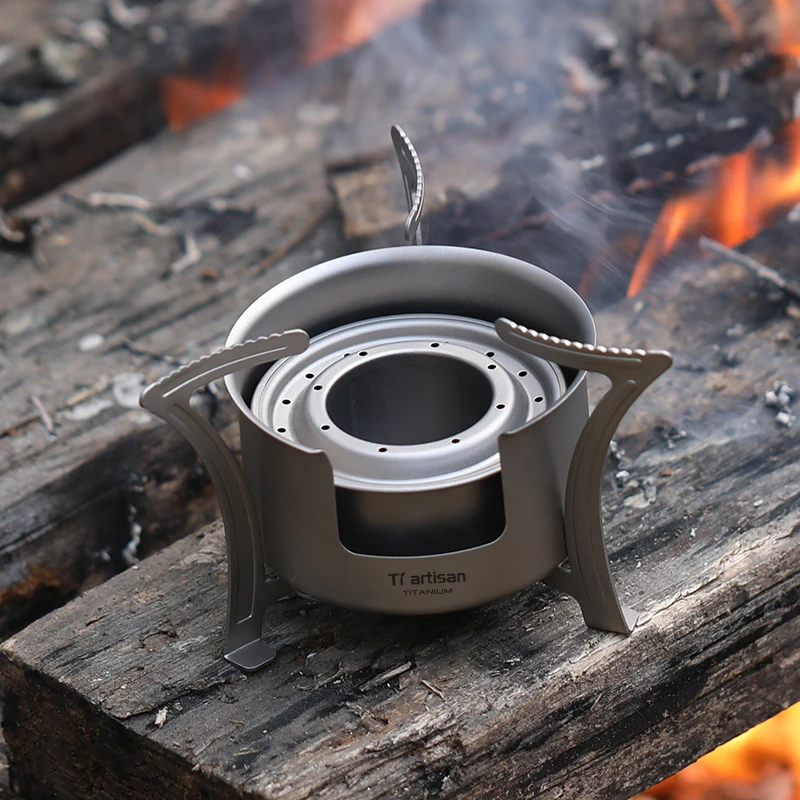 

Titanium BBQ Stove Lightweight Folding Wood Stove Pocket Stove with Mini Alcohol Stove for Outdoor Camping Cooking Picnic WS065