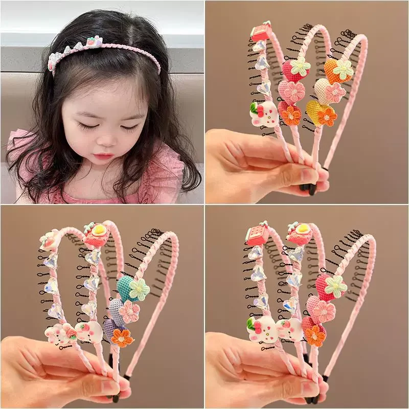 2023 Nwe Baby Girls Cute Heart Rabbit Strawberry Headband Kids Anti Slip Fragmented Hair Bands Children Lovely Hair Accessories