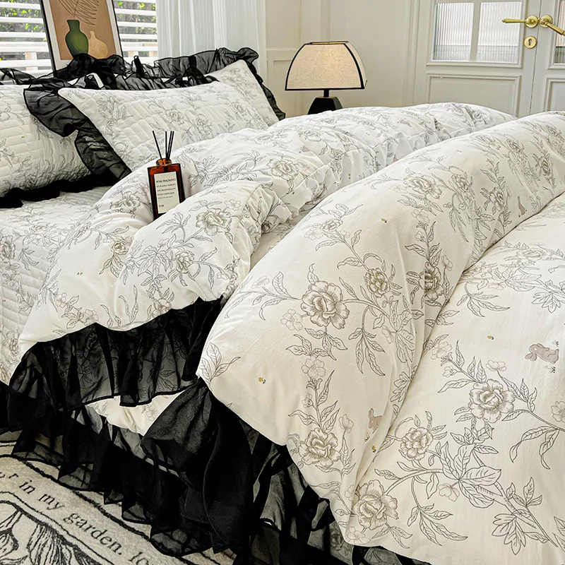 Lace Style Duvet Cover Single/Queen Size Comforter Cover European Style Quilt Cover Soft Bedding 이불커버 (Pillowcase Need Order)