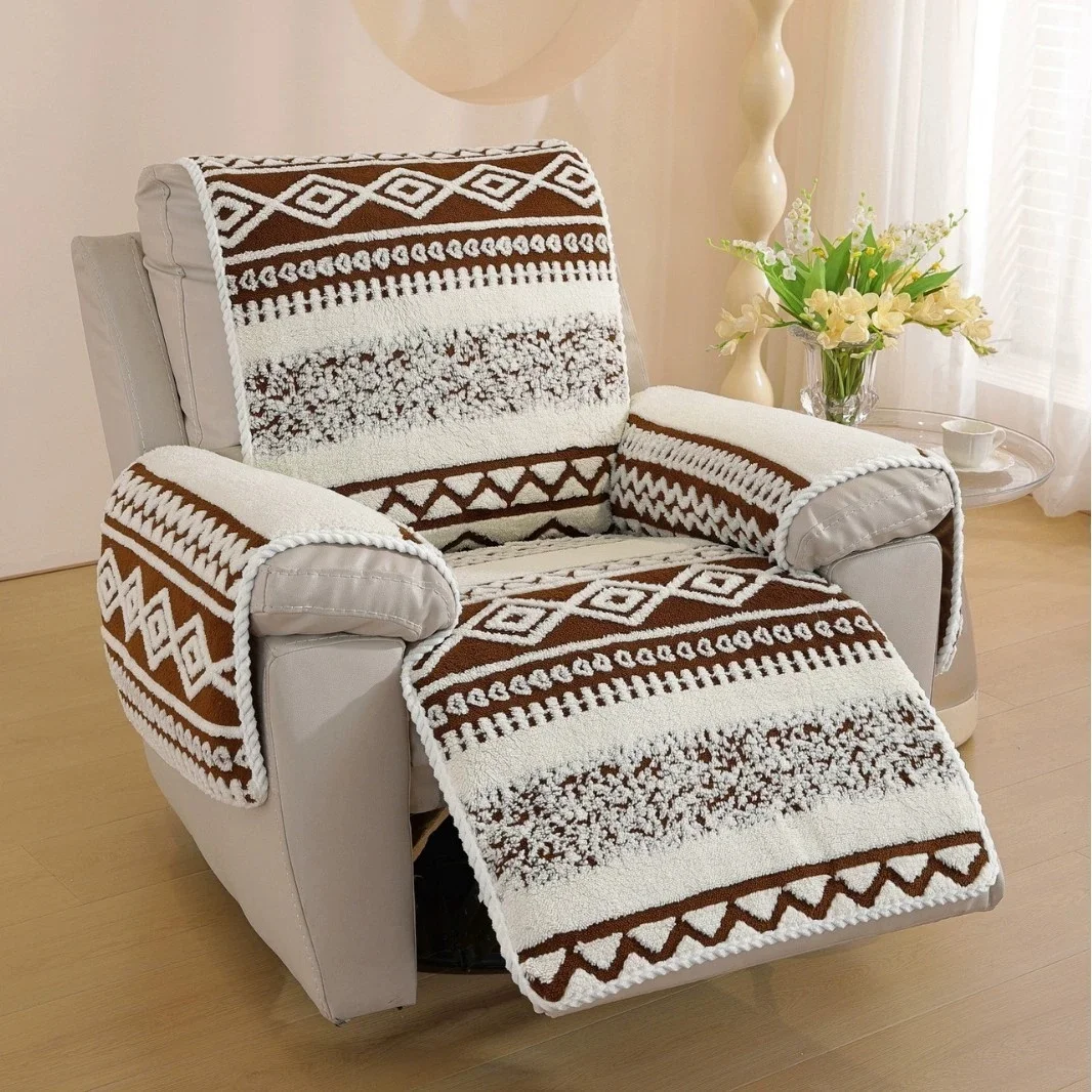 Flannel Single Recliner Sofa Cover Anti-Slip All-Season Integrated Electric Armchair Couch Covers Kids Pets Seat Sofa Slipcovers