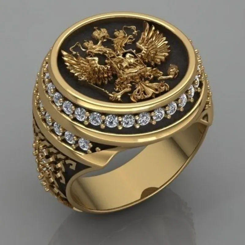 Hot-selling retro gold eagle diamond ring, a creative and fashionable men's ring with a European and American style