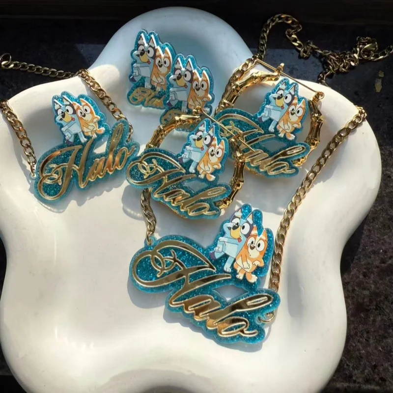 

Индивидуальный комплект ювелирных изделий Roro для женщин, нержавеющая сталь, акрил, персонализированное ожерелье, браслет, серьги, ювелирные изделия для девочек, подарки