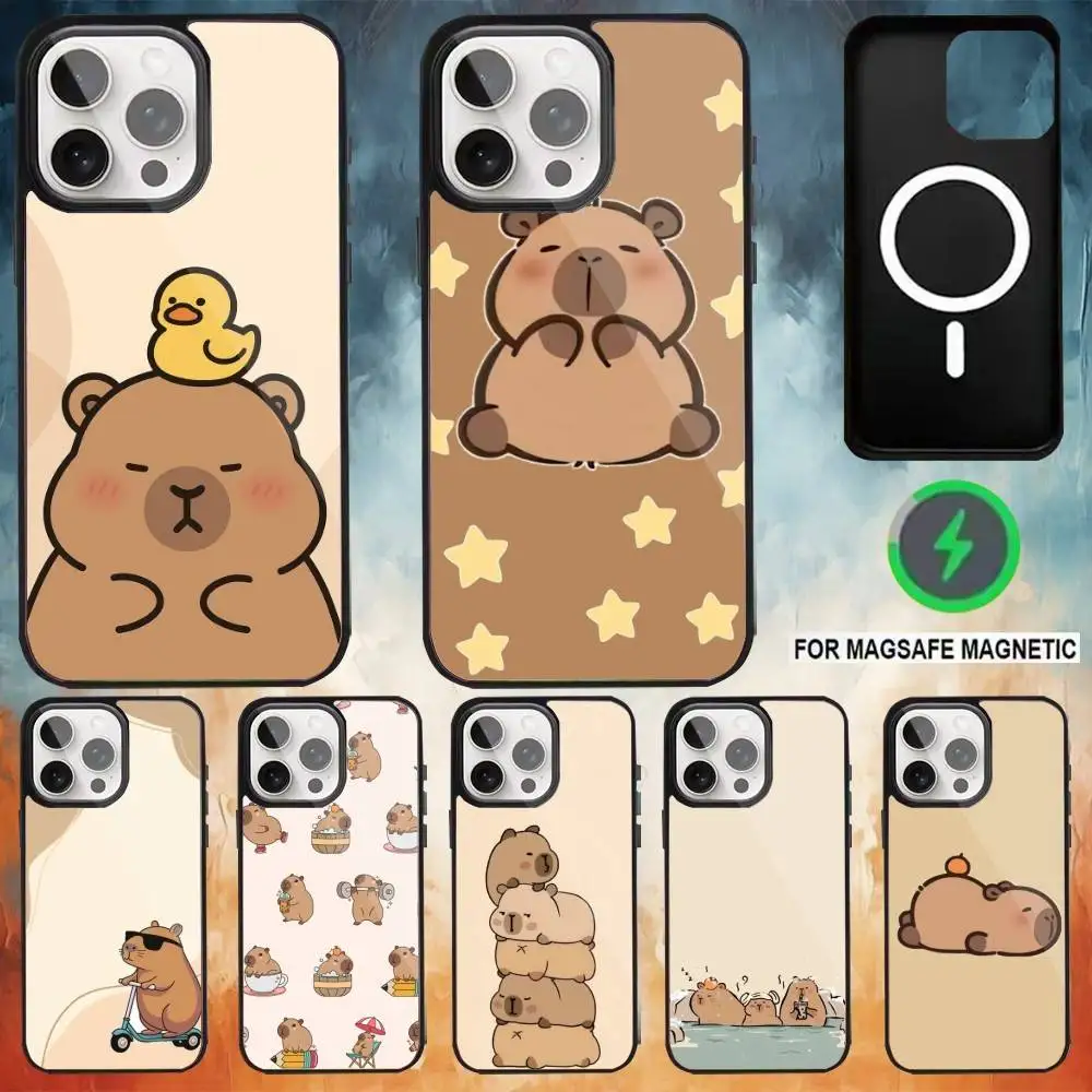 

Cartoon Capybara Phone Case For iPhone17,16,15,14,13,12,11 Plus,Pro Max Magnetic Magsafe Wireless Charging